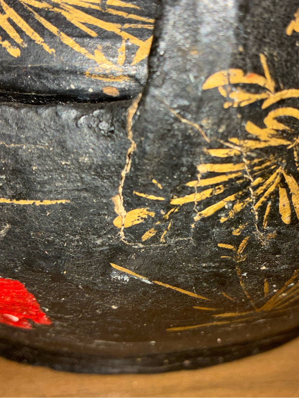 Vintage Chinese Peranakan Wedding Basket Hand Painted Black Red Bamboo rare - Picture 7 of 16